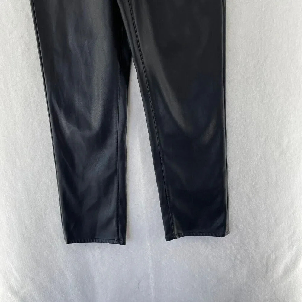 J Crew Pants Womens 25 Black Kate Faux Leather Straight Leg Soft Stretch Button - Picture 7 of 10